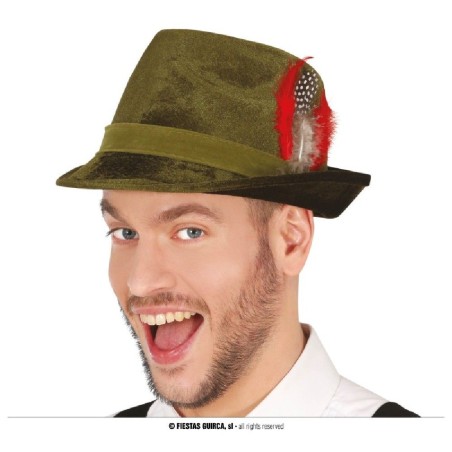 SOMBRERO TIROLES CON PLUMA, TERCIOPELO